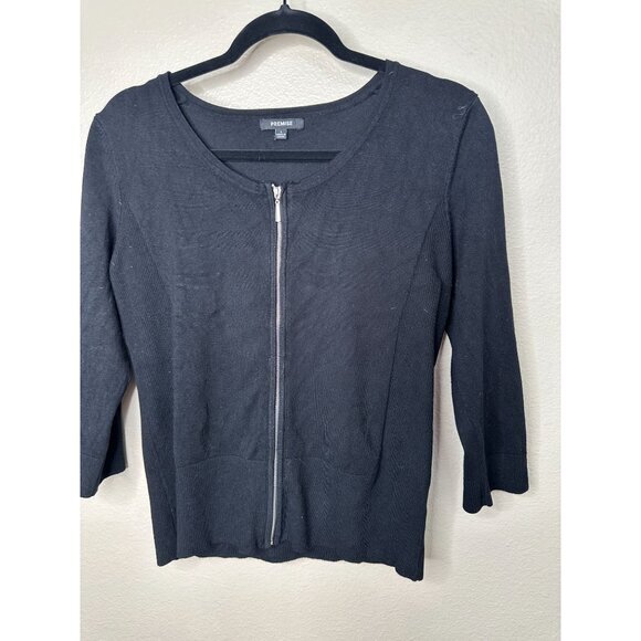 Premise Womens Black Cardigan Large long sleeve full zip‎ rayon round neck - Picture 2 of 7
